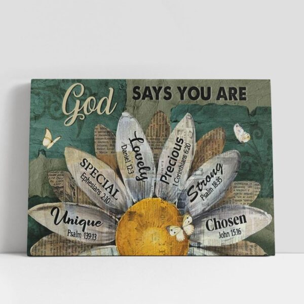 Christian Canvas Wall Art, Amazing Sunflower Blue Background God Says You Are Canvas Poster