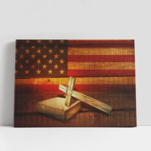 Christian Canvas Wall Art, American Flag With…