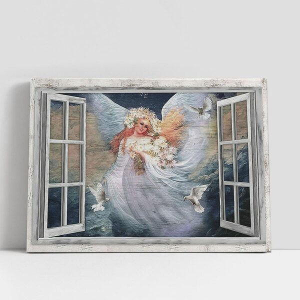 Christian Canvas Wall Art, Angel Daisy Vase White Dove The Way To Heaven Canvas Wall Art, Bible Verse Canvas