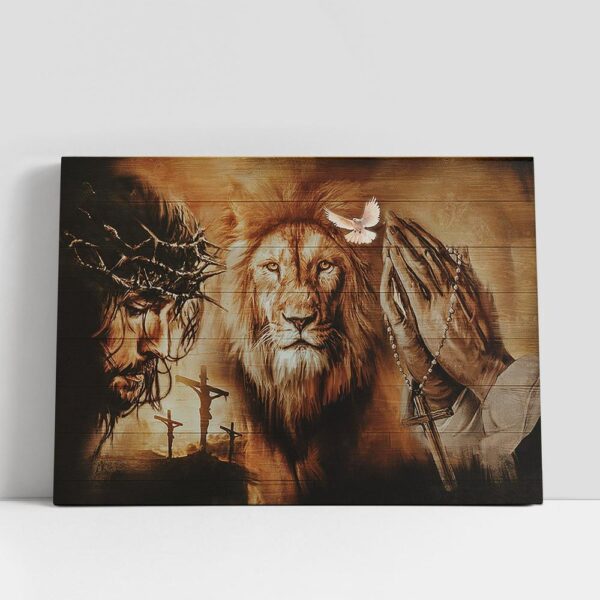 Christian Canvas Wall Art, Angry Lion The Face Of Jesus Jesus On The Cross Pray For Healing Canvas Wall Art, Bible Verse Canvas