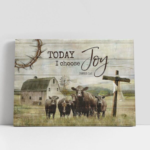 Christian Canvas Wall Art, Angus Cow Today I choose joy Canvas Wall Art, Bible Verse Canvas