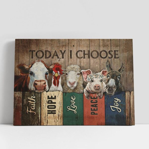 Christian Canvas Wall Art, Animal farm Today I choose joy Canvas Wall Art, Bible Verse Canvas