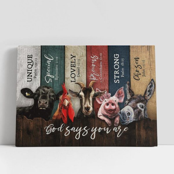 Christian Canvas Wall Art, Animals On Farm God Says You Are Canvas Wall Art, Bible Verse Canvas