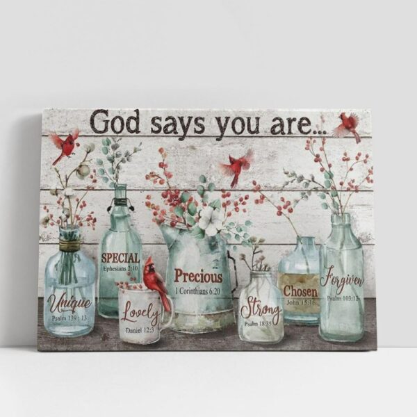 Christian Canvas Wall Art, Baby Flower Cardinal Crystal Vase God Says You Are Canvas Poster