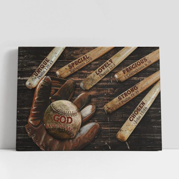 Christian Canvas Wall Art, Baseball, God Says You Are Canvas Wall Art, Bible Verse Canvas