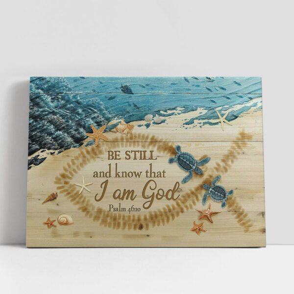 Christian Canvas Wall Art, Be Still And Know That I Am God Beach Couple Sea Turtle Starfish Conch Canvas Wall Art, Bible Verse Canvas