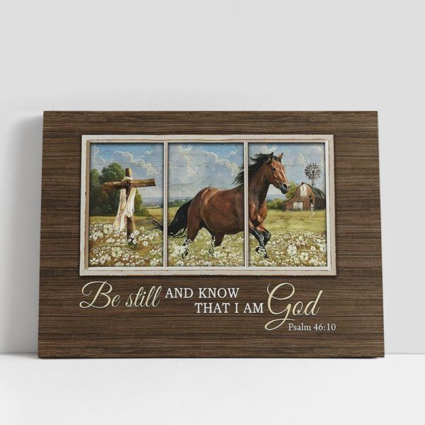 Christian Canvas Wall Art, Be Still And Know That I Am God Horse White Flower Field Wall Art Canvas, Gifts For Horse Lovers