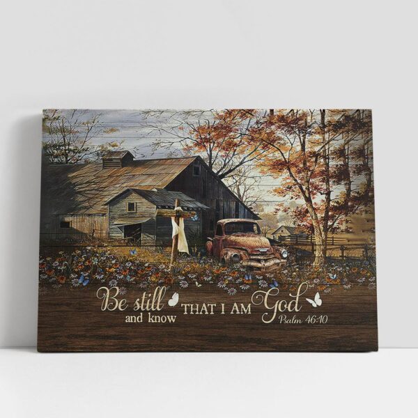 Christian Canvas Wall Art, Be Still And Know That I Am God Ladybug Car Daisy Field Canvas Prints, Religious Canvas Art