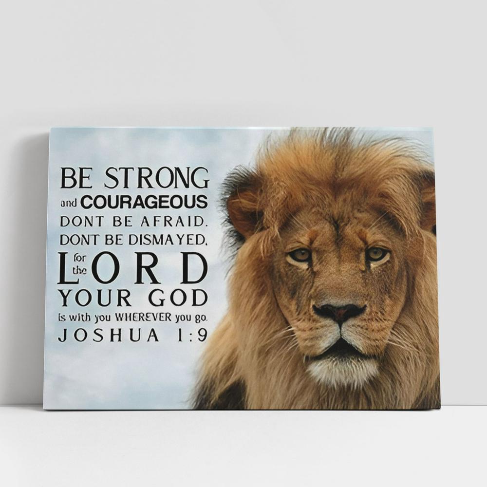 Christian Canvas Wall Art, Be Strong And Courageous The Lion Lamb Cross Canvas Art, Lion Canvas Wall Decor