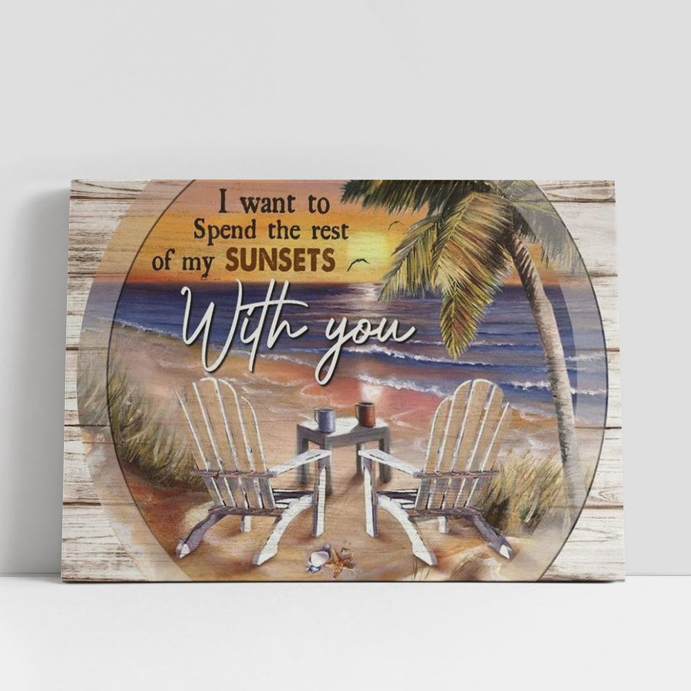 Christian Canvas Wall Art, Beach Chairs, Palm Tree, Sunset Sky, Spend My Sunsets With You Canvas Poster