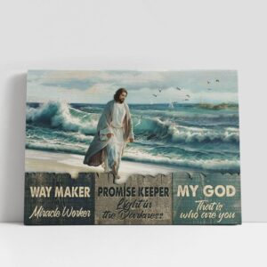 Christian Canvas Wall Art, Beach Painting Walking…