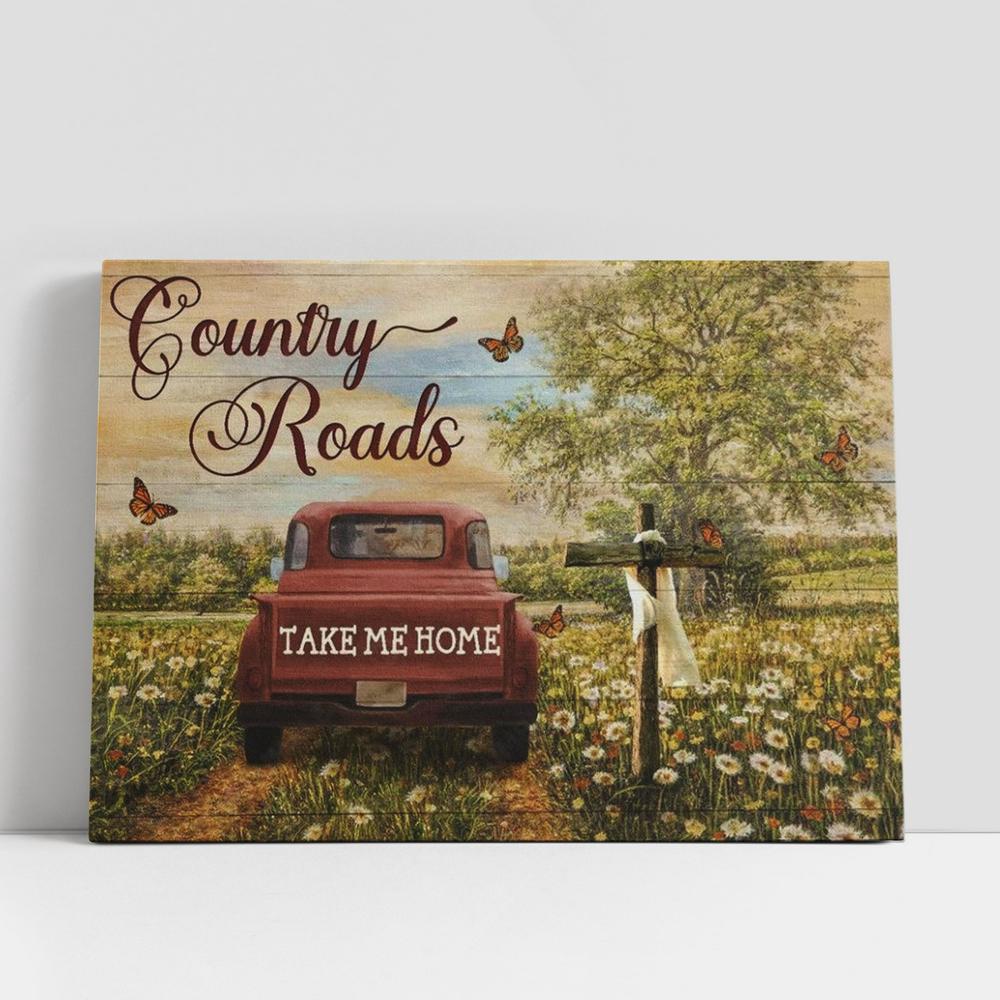 Christian Canvas Wall Art, Beautiful Countryside, Dandelion Field, Ladybug Car, Country Roads Take Me Home Canvas Poster