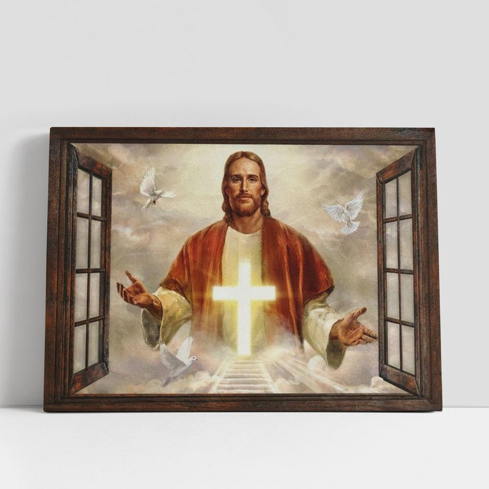 Christian Canvas Wall Art, Beautiful Cross Dove Come With Me Jesus Canvas Poster