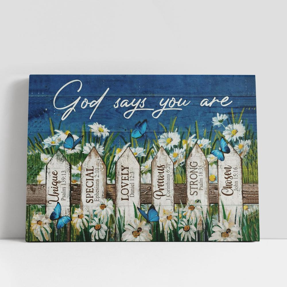 Christian Canvas Wall Art, Beautiful Daisy Garden, God Says You Are, Jesus Landscape Canvas Poster