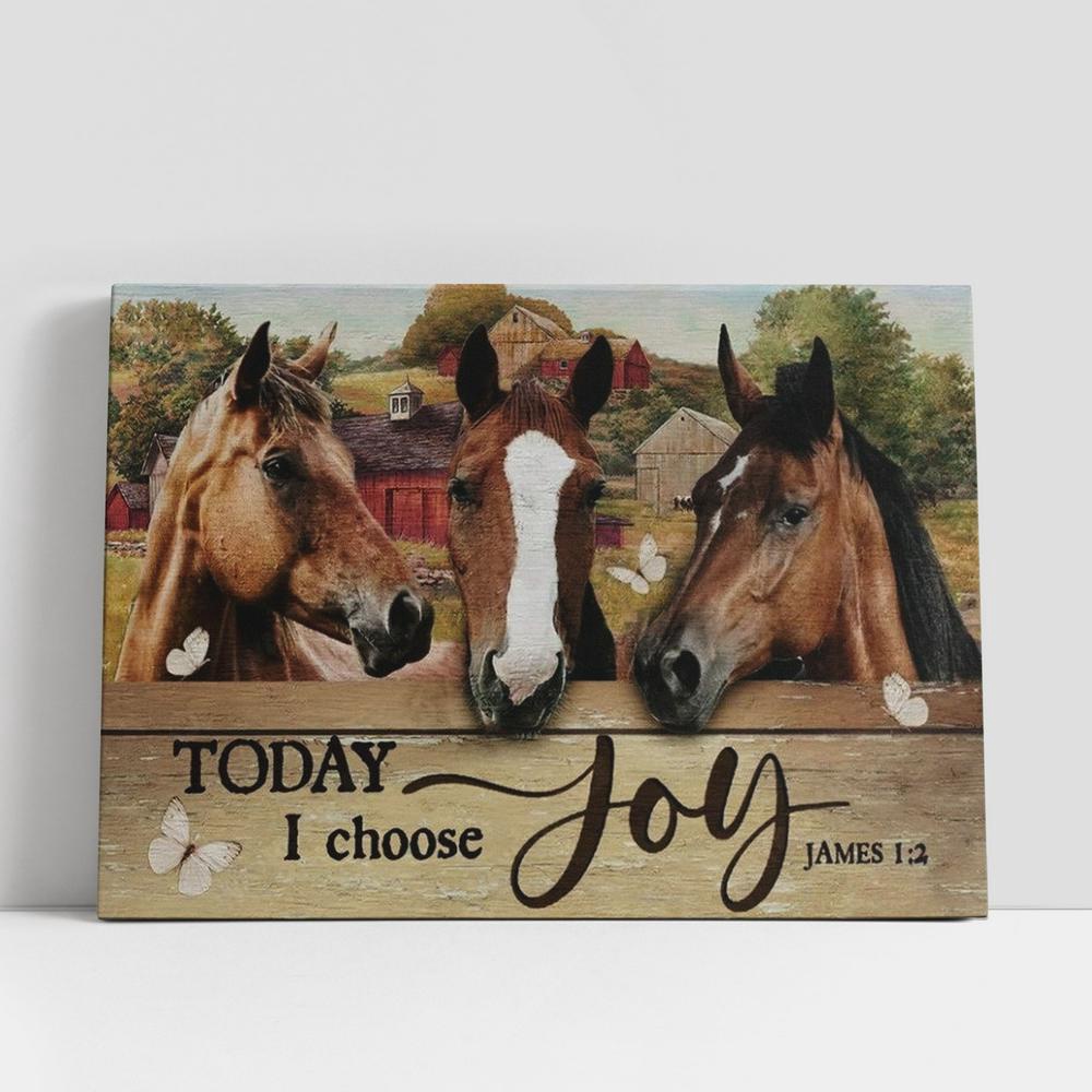 Christian Canvas Wall Art, Beautiful Horse Painting, Farm Drawing, Today I Choose Joy Canvas Poster