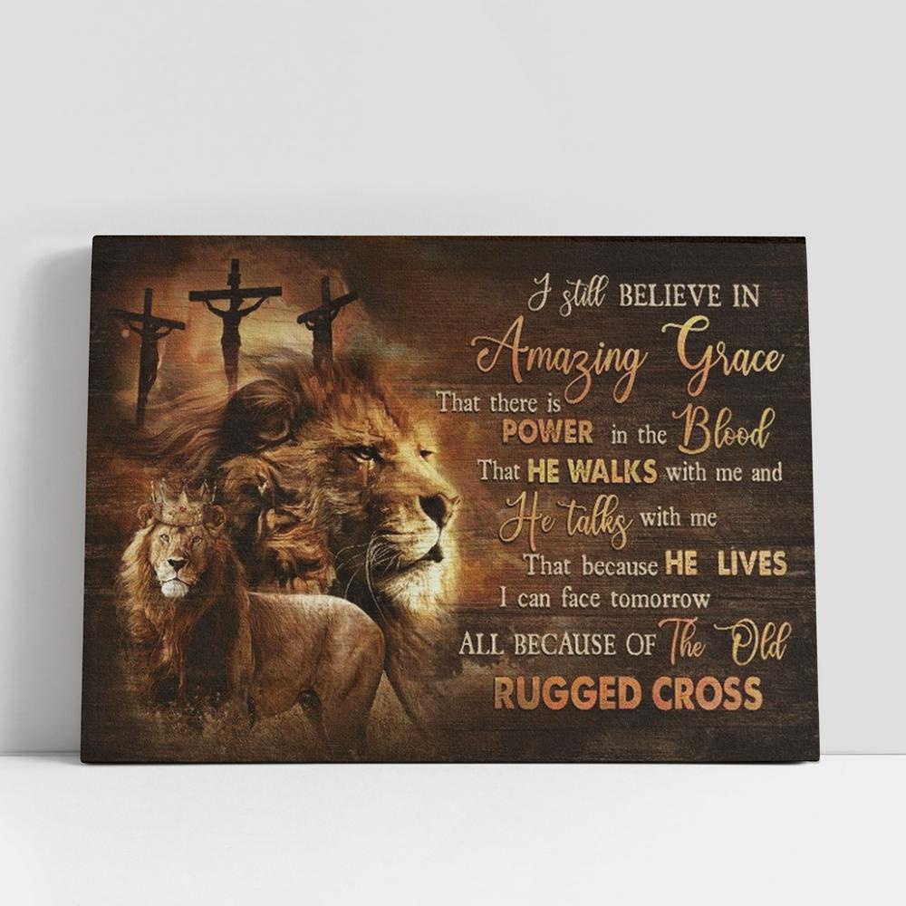 Christian Canvas Wall Art, Beautiful Lion Drawing, Golden Crown, I Still Believe In Amazing Grace Canvas Poster