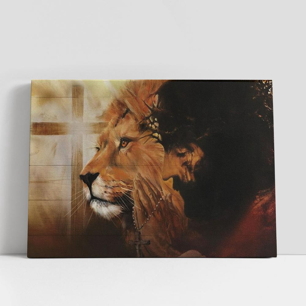 Christian Canvas Wall Art, Beautiful Lion, Jesus, Pray For Healing Canvas Poster