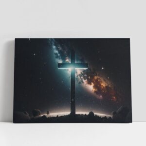 Christian Canvas Wall Art, Big Cross Against…
