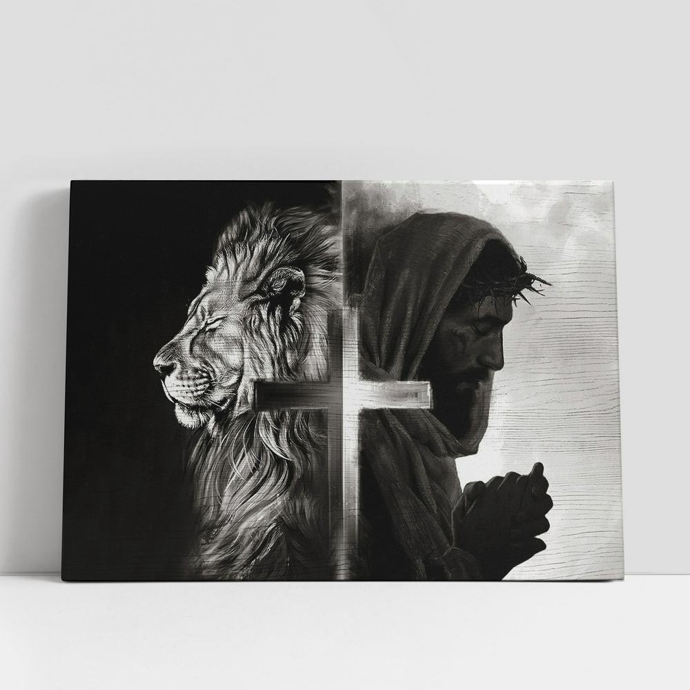 Christian Canvas Wall Art, Black And White Lion Of Judah And Jesus Pray Canvas Wall Art, Bible Verse Canvas Christian Canvas Wall Art, Black And White Lion Of Judah And Jesus Pray Canvas Wall Art, Bible Verse Canvas