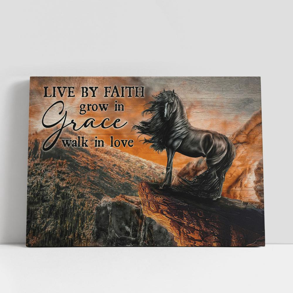 Christian Canvas Wall Art, Black Horse Live By Faith, Grow In Grace, Walk In Love Wall Art Canvas, Christian Gifts Wall Art Christian Canvas Wall Art, Black Horse Live By Faith, Grow In Grace, Walk In Love Wall Art Canvas, Christian Gifts Wall Art