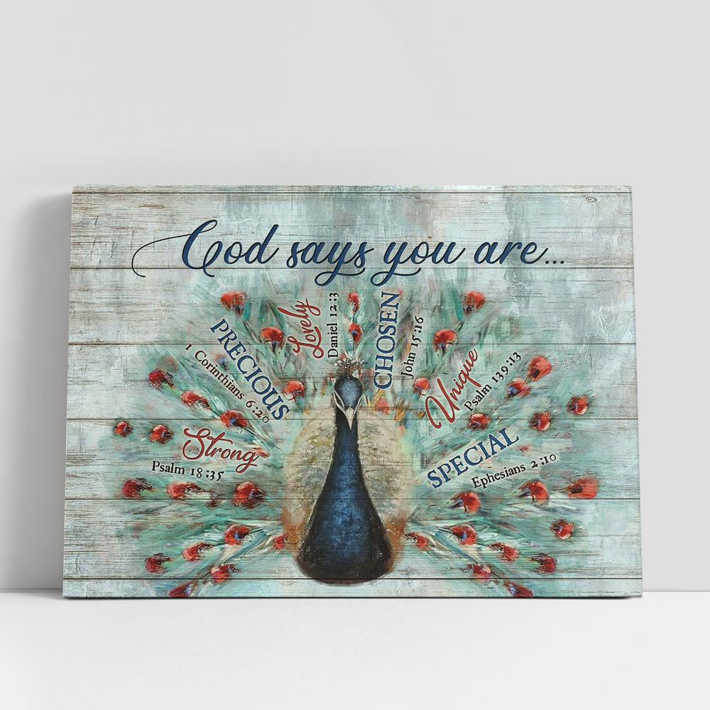 Christian Canvas Wall Art, Blue Peacock God Says You Are Wall Art Canvas, Christian Gifts Wall Art Christian Canvas Wall Art, Blue Peacock God Says You Are Wall Art Canvas, Christian Gifts Wall Art
