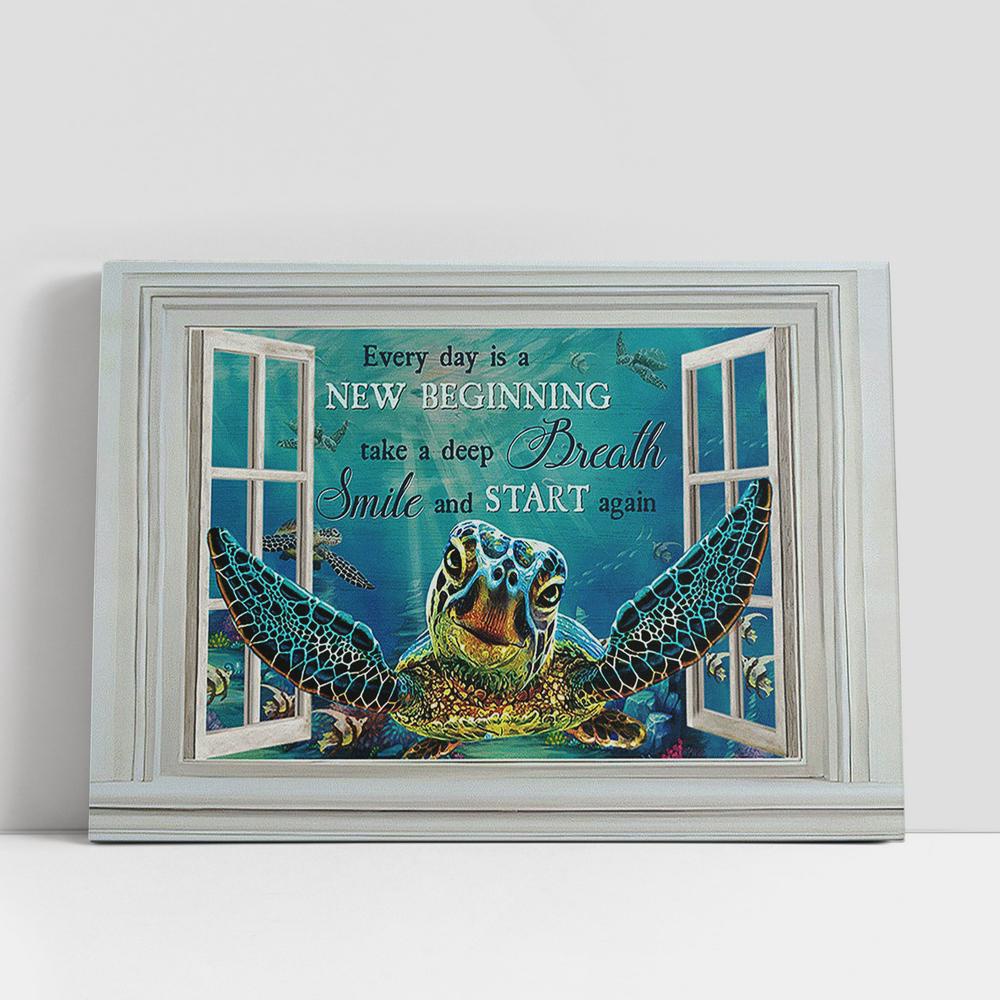 Christian Canvas Wall Art, Blue Turtle Every Day Is A New Beginning Wall Art Canvas, Christian Gifts Wall Art Christian Canvas Wall Art, Blue Turtle Every Day Is A New Beginning Wall Art Canvas, Christian Gifts Wall Art