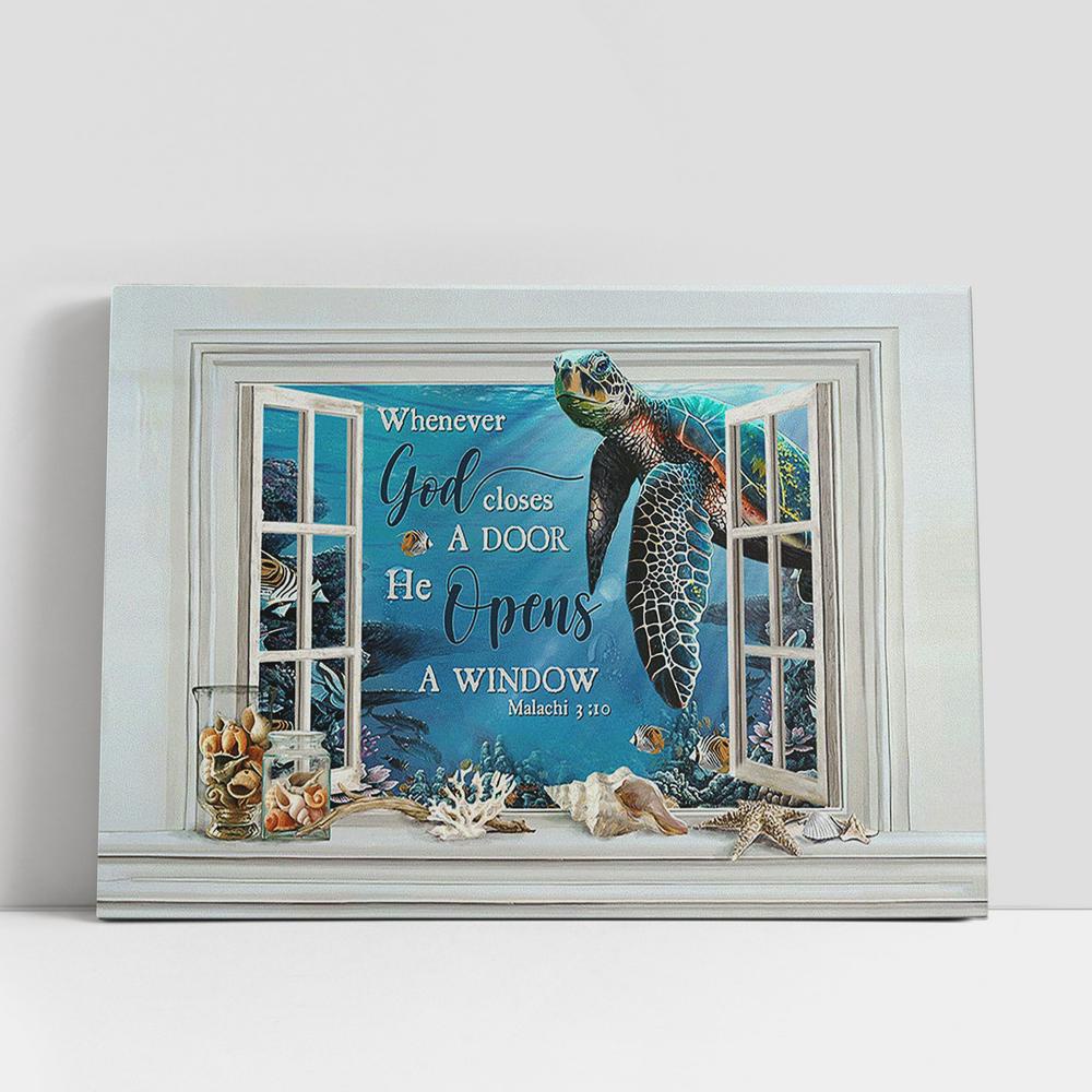 Christian Canvas Wall Art, Blue Turtle He Opens A Window Wall Art Canvas, Christian Gifts Wall Art