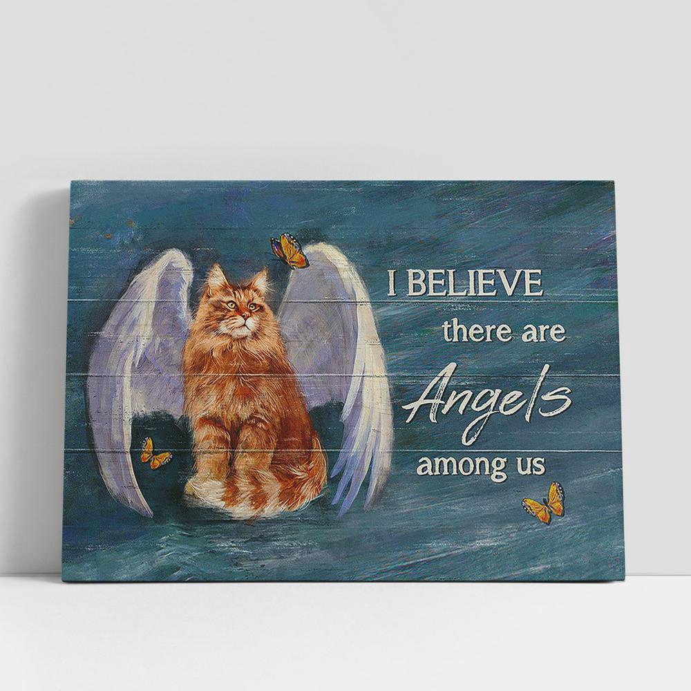 Christian Canvas Wall Art, Brown Cat Angel Wings I Believe There Are Angels Among Us Canvas Wall Art Christian Canvas Wall Art, Brown Cat Angel Wings I Believe There Are Angels Among Us Canvas Wall Art