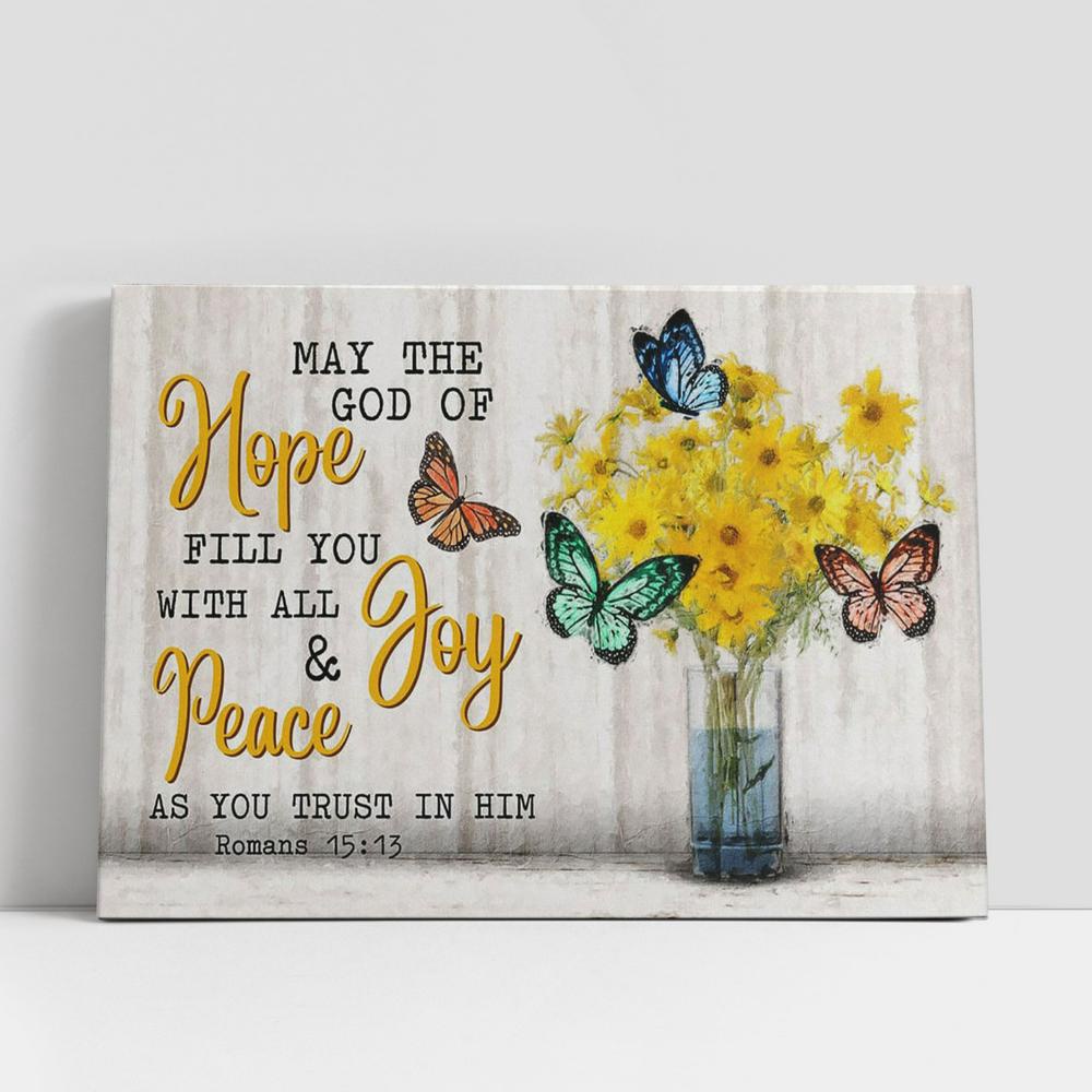 Christian Canvas Wall Art, Butterflies Flowers May The Hope God Of Hope Romans 1513 Canvas Print