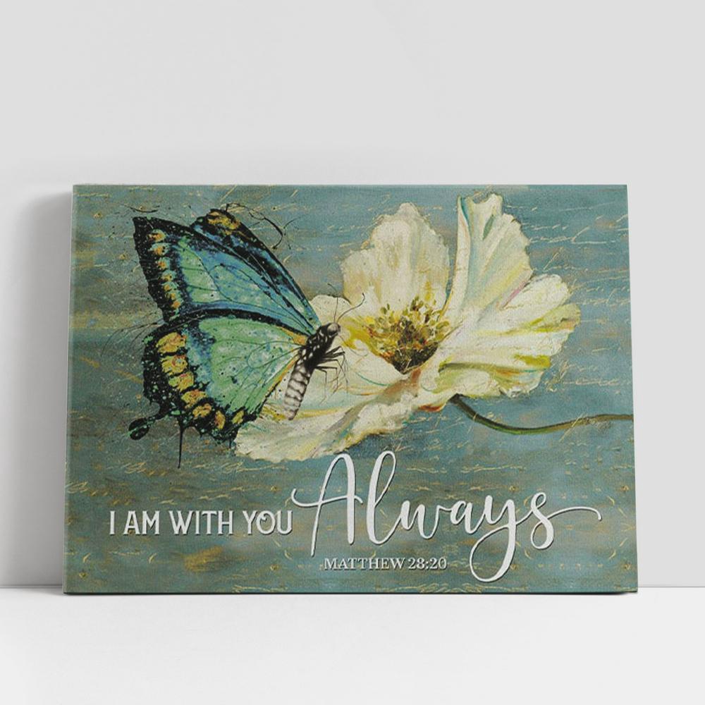 Christian Canvas Wall Art, Butterfly Flower Matthew 2820 I Am With You Always Canvas Wall Art Print