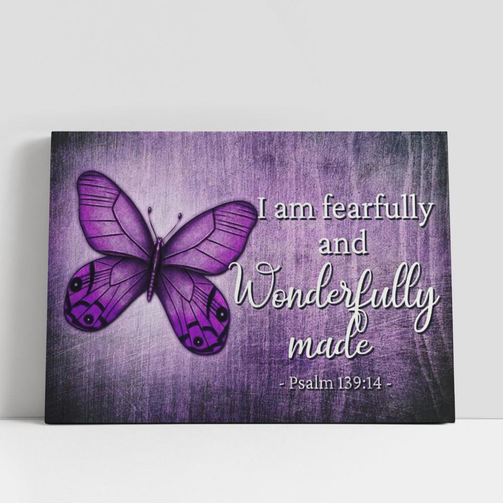 Christian Canvas Wall Art, Butterfly Psalm 13914 I Am Fearfully And Wonderfully Made Canvas Prints, Religious Wall Decor