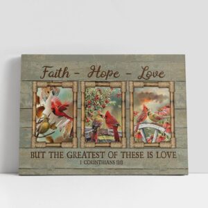 Christian Canvas Wall Art, Cardinal Couple Flower…