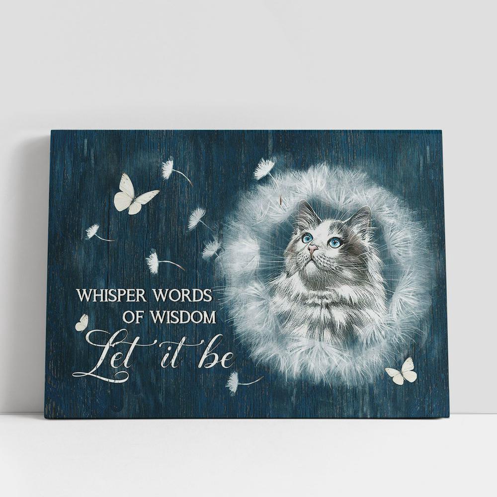 Christian Canvas Wall Art, Cat Dandelion White Butterfly Let It Be Canvas Wall Art