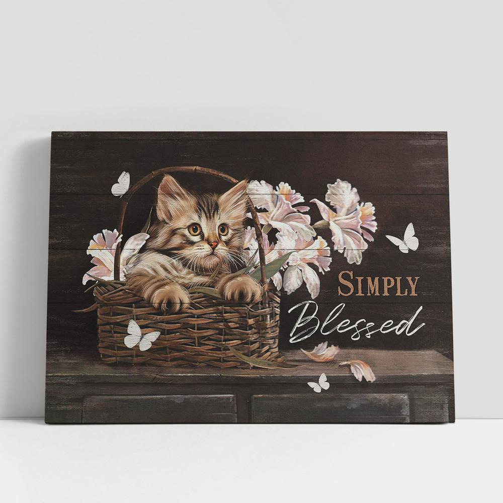 Christian Canvas Wall Art, Cat Light Pink Flower Simply Blessed Canvas Wall Art Christian Canvas Wall Art, Cat Light Pink Flower Simply Blessed Canvas Wall Art