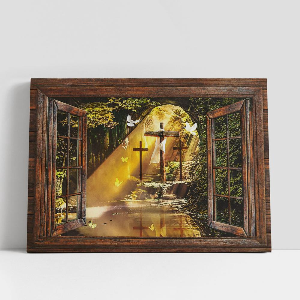 Christian Canvas Wall Art, Cave Window Frame The Stunning Morning Sunlight Canvas Wall Art Christian Canvas Wall Art, Cave Window Frame The Stunning Morning Sunlight Canvas Wall Art