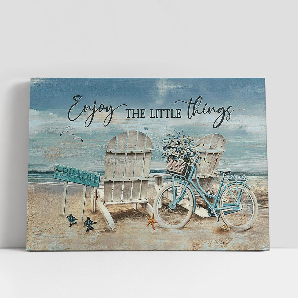 Christian Canvas Wall Art, Chair Blue Bicycle Enjoy The Little Things Canvas Wall Art