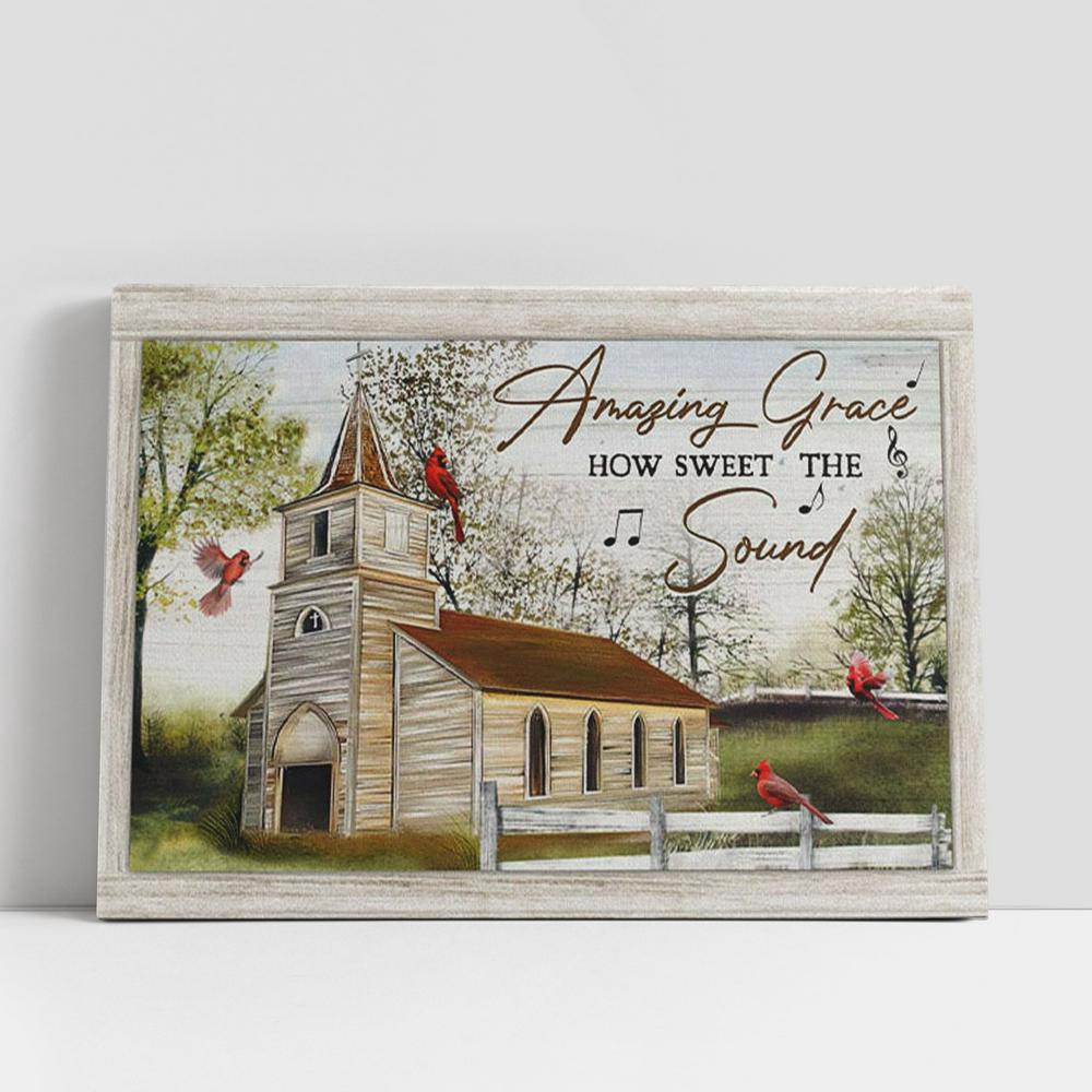 Christian Canvas Wall Art, Christian Gifts Wall Art Amazing Grace How Sweet The Sound, Cardinal Bird Church, Canvas Print