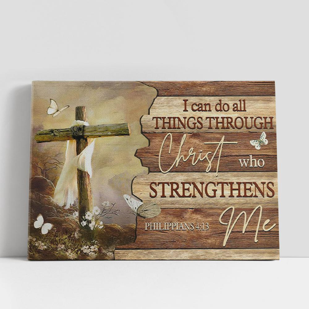 Christian Canvas Wall Art, Christian Gifts Wall Art I Can Do All Things Through Christ Butterfly Cross Canvas Print