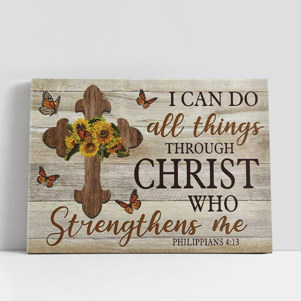 Christian Canvas Wall Art, Christian Gifts Wall Art I Can Do All Things Through Christ Philippians 413 Sunflower Cross Canvas