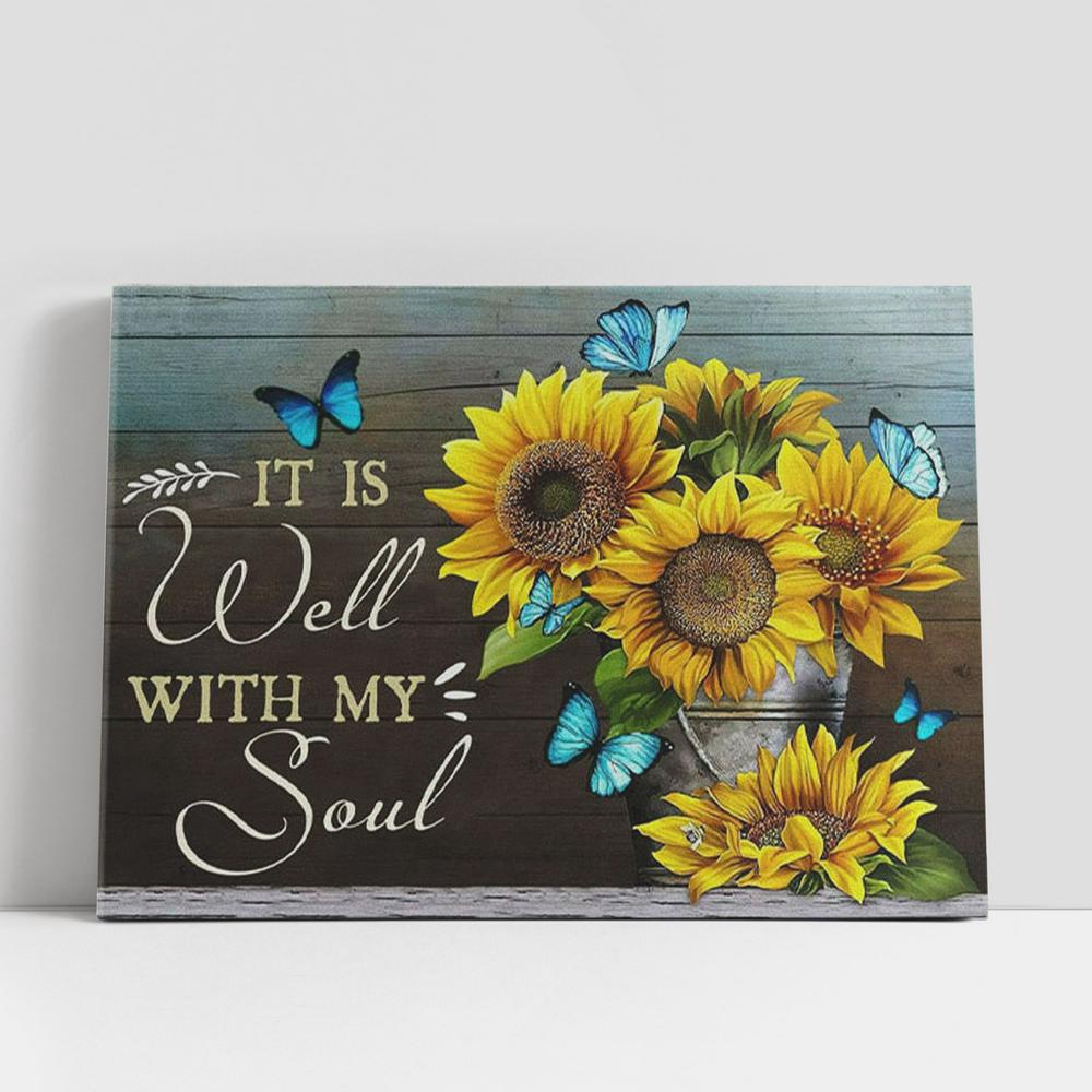 Christian Canvas Wall Art, Christian Gifts Wall Art It Is Well With My Soul Butterfly Floral Canvas Wall Art