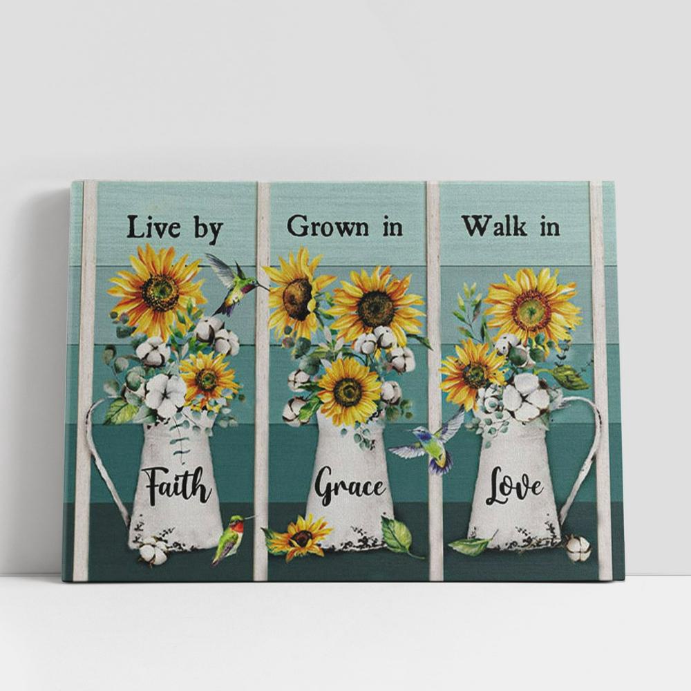 Christian Canvas Wall Art, Christian Gifts Wall Art Live By Faith Grow In Grace Walk In Love, Hummingbird Sunflower Canvas Print Christian Canvas Wall Art, Christian Gifts Wall Art Live By Faith Grow In Grace Walk In Love, Hummingbird Sunflower Canvas Print