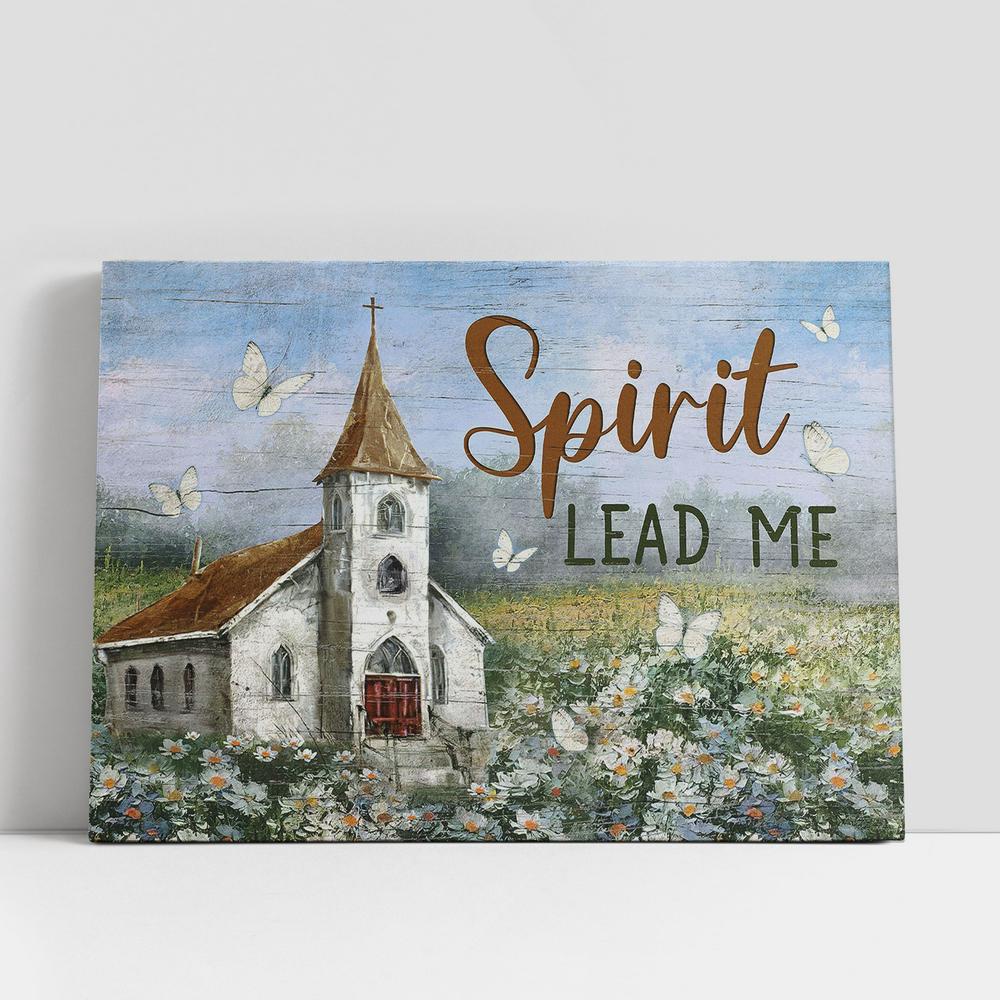 Christian Canvas Wall Art, Church Flower Field Butterfly Spirit Lead Me Canvas Wall Art