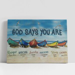 Christian Canvas Wall Art, Colorful Boat Beach…
