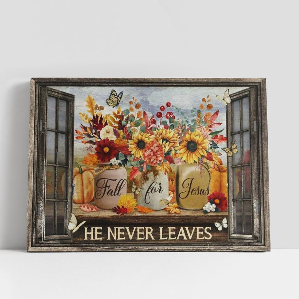 Christian Canvas Wall Art, Colorful Flower, Pumpkin Painting, Fall For Jesus, He Never Leaves Canvas Poster Christian Canvas Wall Art, Colorful Flower, Pumpkin Painting, Fall For Jesus, He Never Leaves Canvas Poster