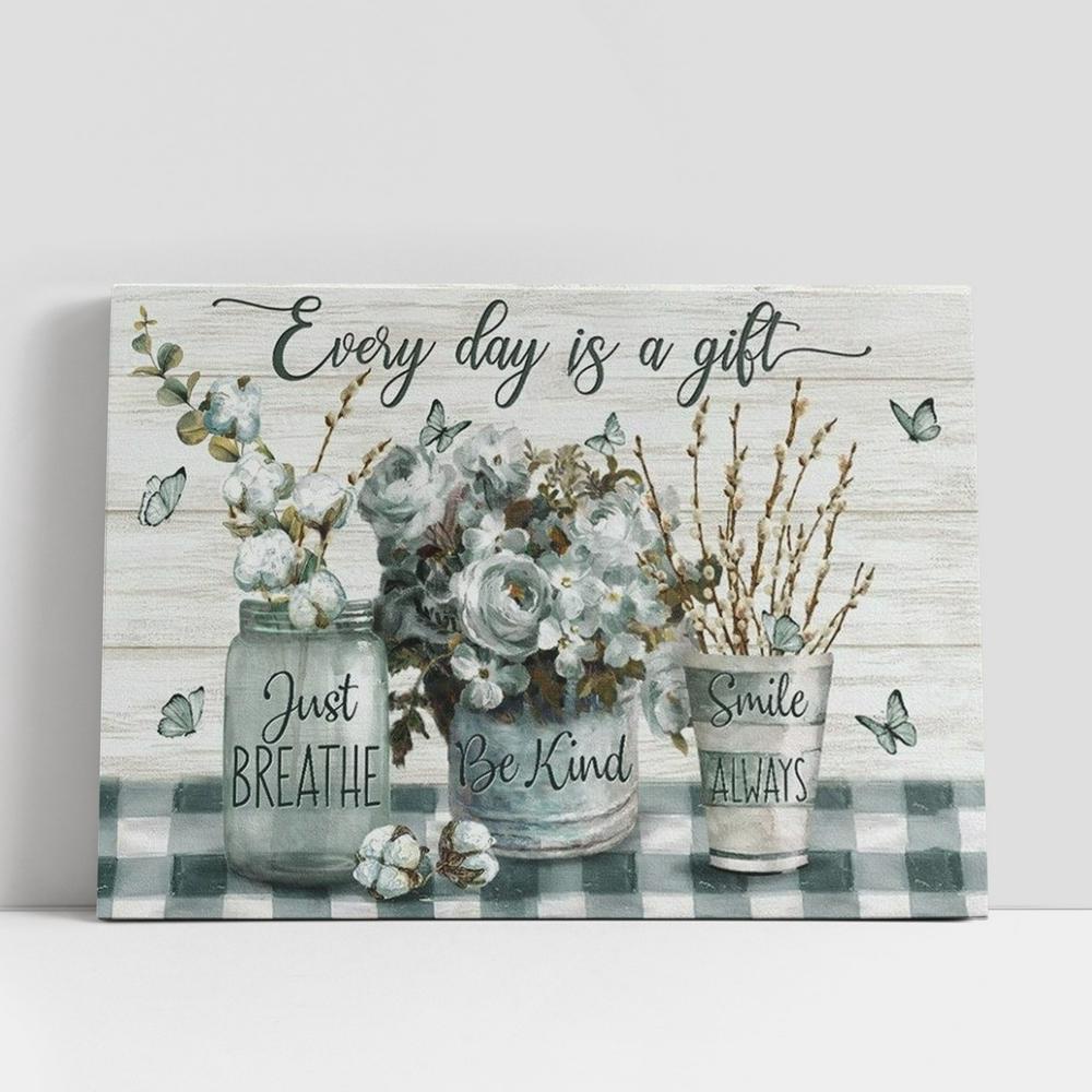 Christian Canvas Wall Art, Cotton Flower Butterfly Every Day Is A Gift Canvas Poster Christian Canvas Wall Art, Cotton Flower Butterfly Every Day Is A Gift Canvas Poster