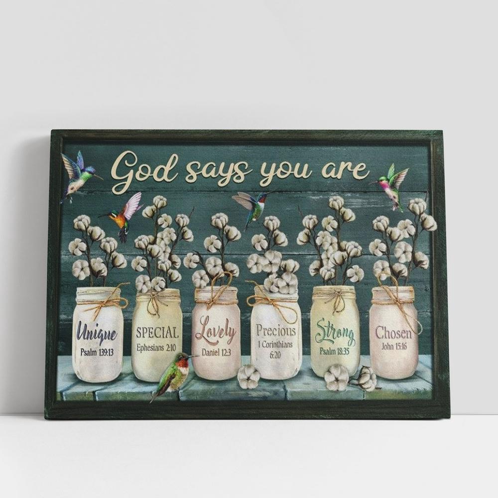 Christian Canvas Wall Art, Cotton Flower Colorful Hummingbirds God Says You Are Canvas Poster Christian Canvas Wall Art, Cotton Flower Colorful Hummingbirds God Says You Are Canvas Poster
