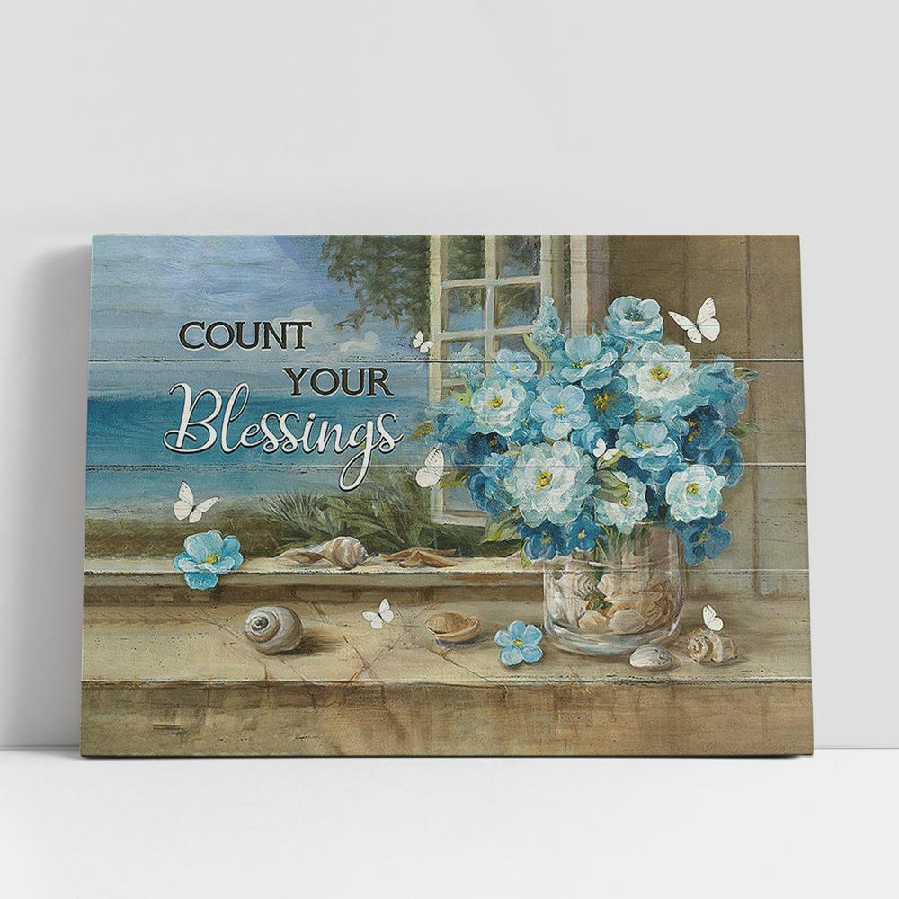 Christian Canvas Wall Art, Count your blessings Flower bouquet White Butterfly Canvas Wall Art Christian Canvas Wall Art, Count your blessings Flower bouquet White Butterfly Canvas Wall Art