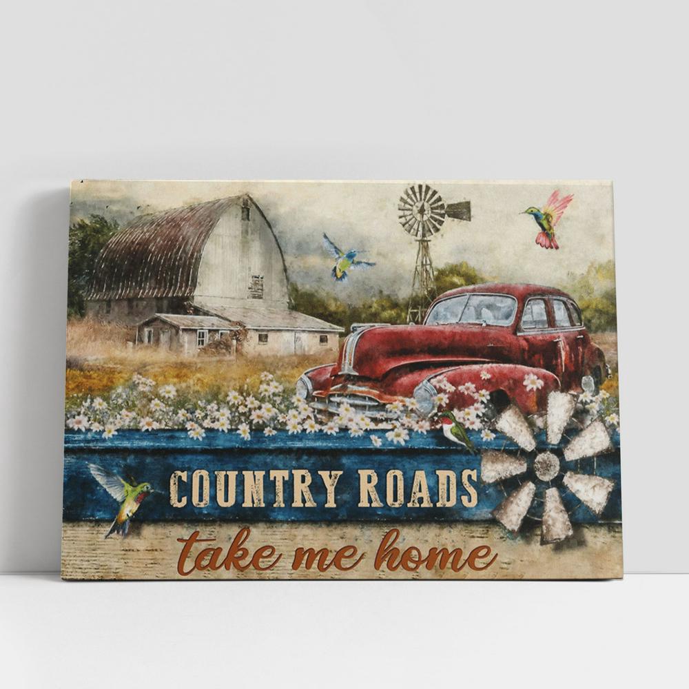 Christian Canvas Wall Art, Country Roads Take Me Home Hummingbird Old Car Large Canvas Art, Christian Gifts Wall Art Home Decor Christian Canvas Wall Art, Country Roads Take Me Home Hummingbird Old Car Large Canvas Art, Christian Gifts Wall Art Home Decor