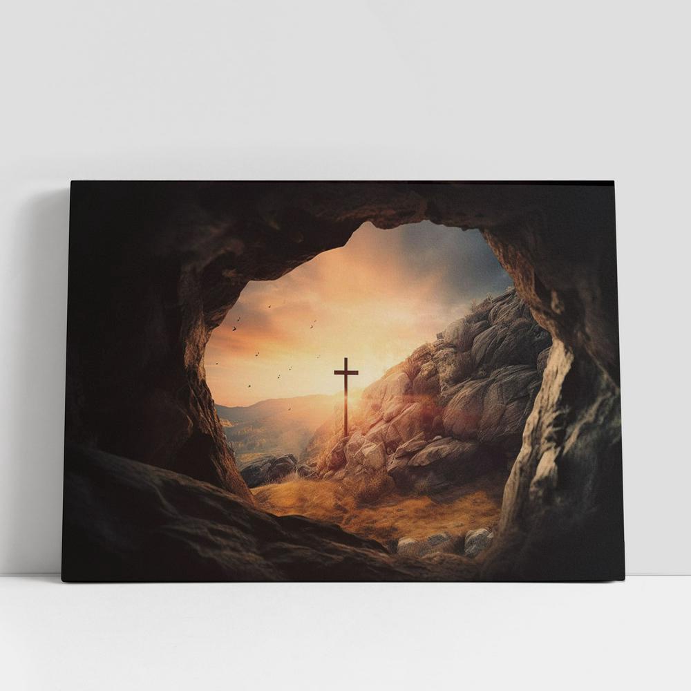 Christian Canvas Wall Art, Cross Cave With Sunset Canvas Pictures, Faith Art Decor Christian Canvas Wall Art, Cross Cave With Sunset Canvas Pictures, Faith Art Decor