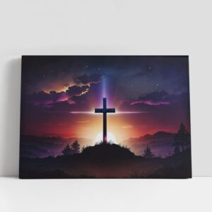 Christian Canvas Wall Art, Cross Hill With…